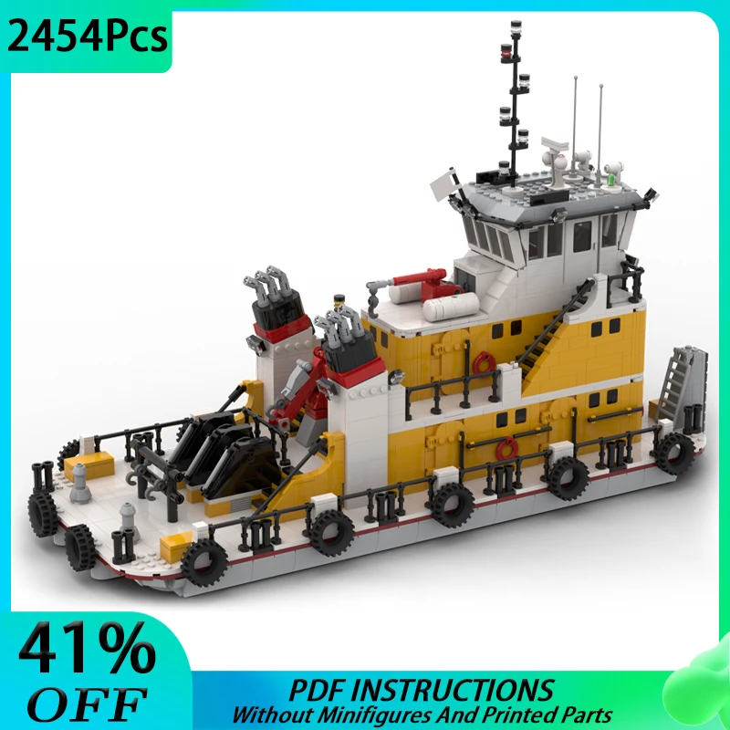 Moc Pusher Chiatta Tug City Port Model Building Blocks Tecnologia Fai Da Te Mattoni Assemblaggio Creativo Giocattoli Per Bambini Regali Di Natale