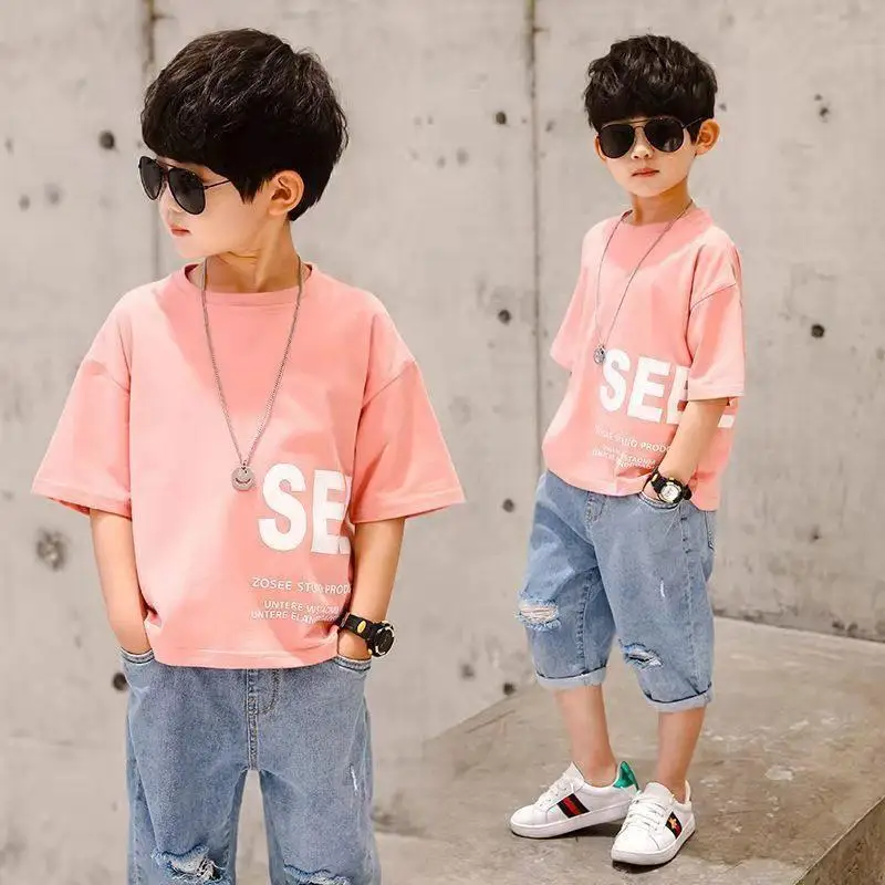 Vestiti Per Ragazzi Vestiti Per Adolescenti 4 6 7 8 10 11 12 Anni Estate 2022 Set Di Abbigliamento Per Ragazzi T-Shirt Per Bambini + Jeans Corti Vesti