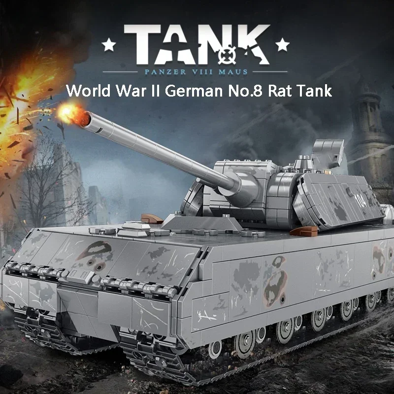 Militare Heavy Tank Panzer Viii Maus Building Blocks Tedesco Ww2 Soldato Polizia Esercito Armi Mattoni Bambini Giocattolo Regali Per Adulti