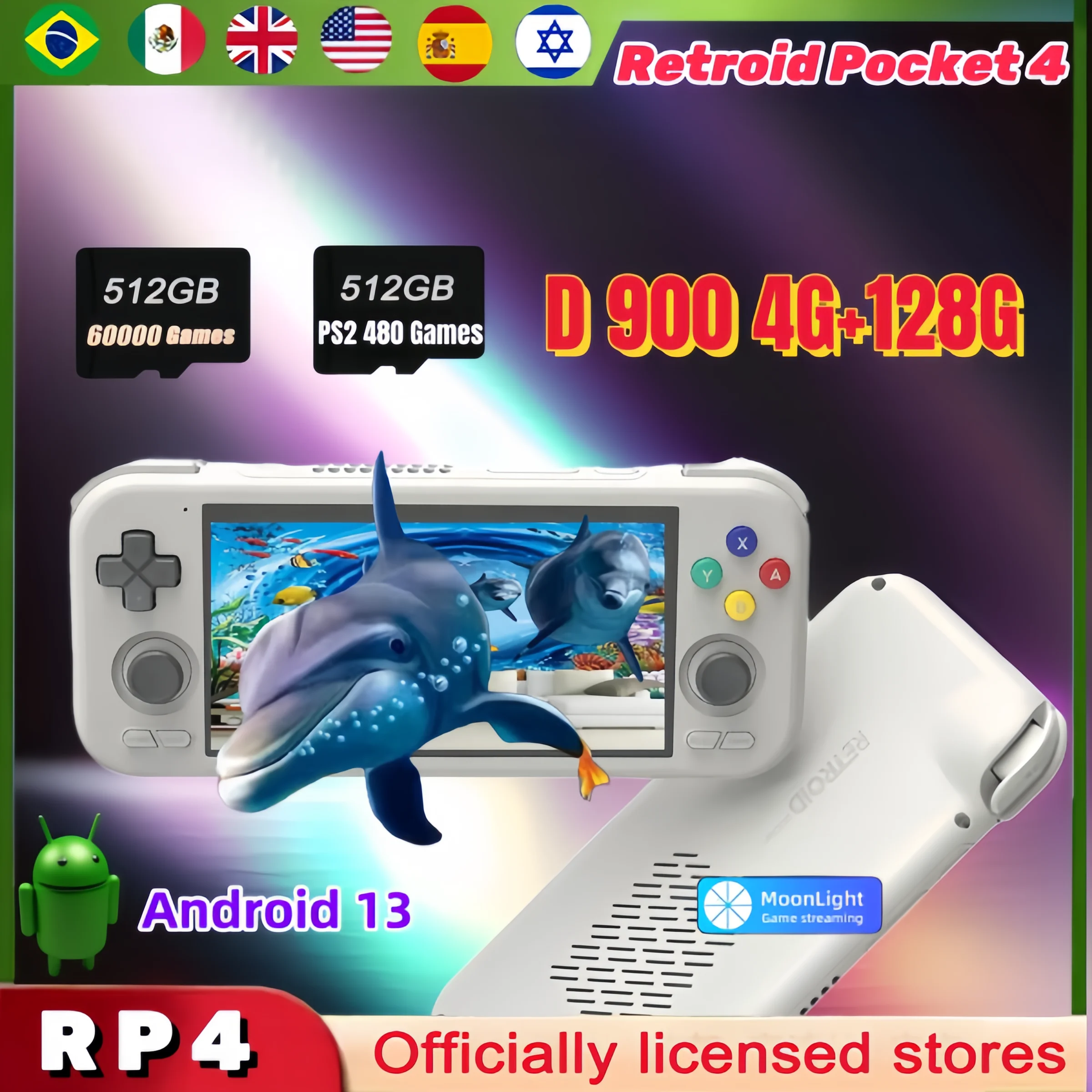 Retroid Pocket 4 Console Di Gioco Portatile Portatile Touch Screen Da 4.7 Pollici Ram Wifi 6.0 Bluetooth 5.2 5000Mah 3D Hall Sticks Psp Ps2