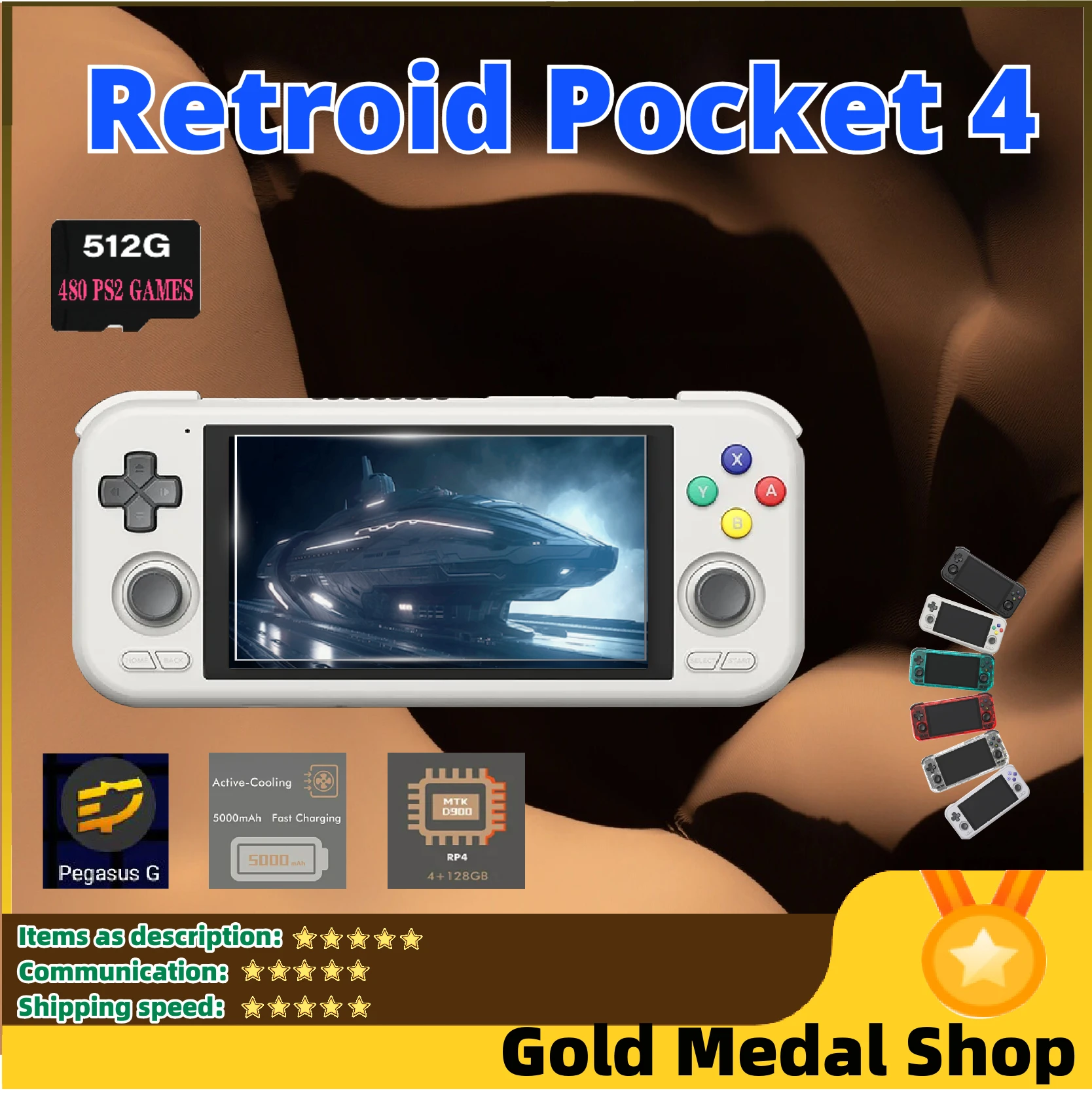 Retroid Pocket 4 Console Di Gioco Portatile Touch Screen Da 4.7 Pollici Ram 4Gb/8Gb Wifi 6.0 Bluetooth 5.2 5000Mah 3D Hall Sticks Psp Ps2