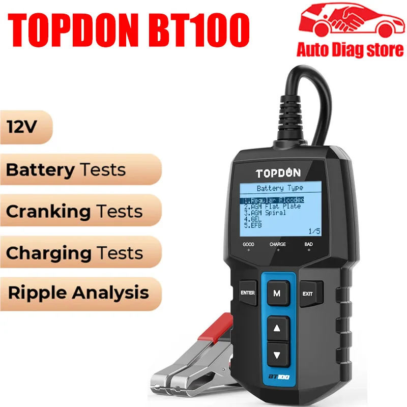 Topdon Bt100 12V Car Atuotive Auto Battery Charge Scarica Analyzer Health Tester