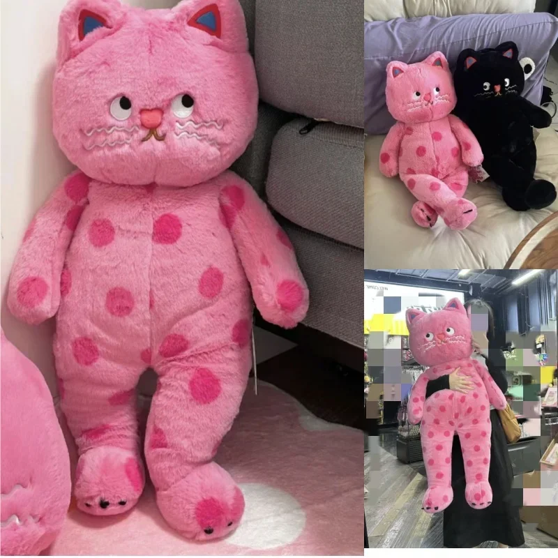 Swag Pink Polka Dot Cat Peluche Farcito Black Kitten Hug Nap Sleeping Throw Pillow Art Design Gift For Girl Lover Cushion