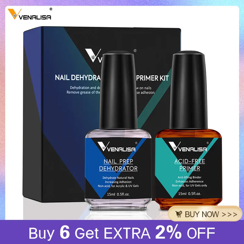 Venalisa Bonder Nail Preparazione Disidratatore E Senza Acidi Primer Acrilico Uv Gel Base Coat Primer Aria Secca Nail Art Primer 2 Pz/Set