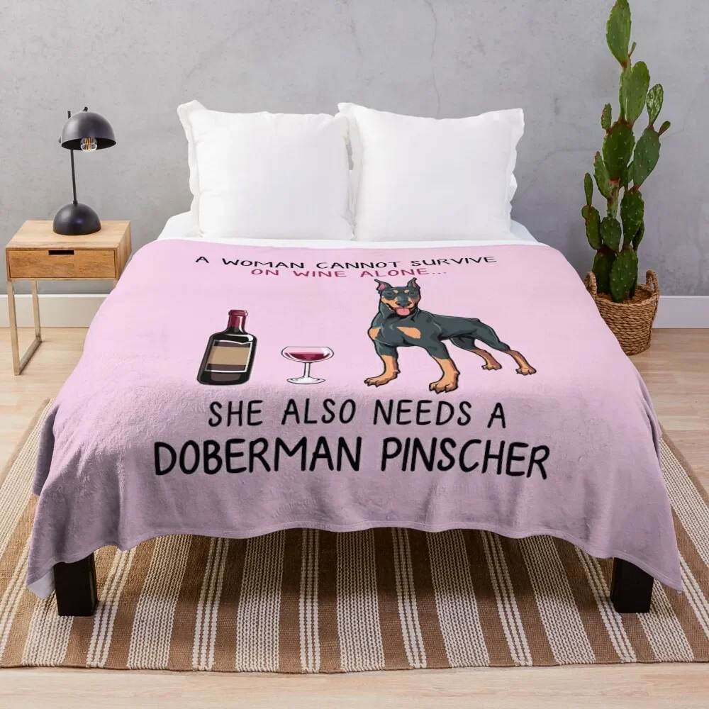 Doberman Pinscher And Wine Funny Dog Throw Coperta Coperte Per Baby Sofa Bed Manga Coperte