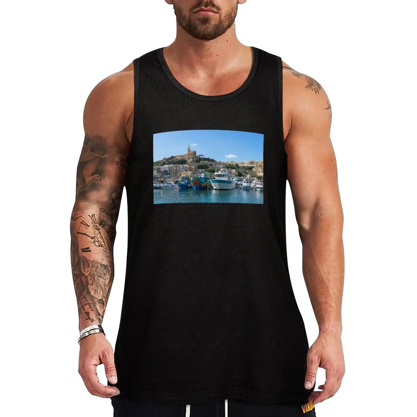 New Allegro Malta-Tradizionale Barche Da Pesca A Gozos Mgarr Porto Canotta Abbigliamento Da Palestra Uomo