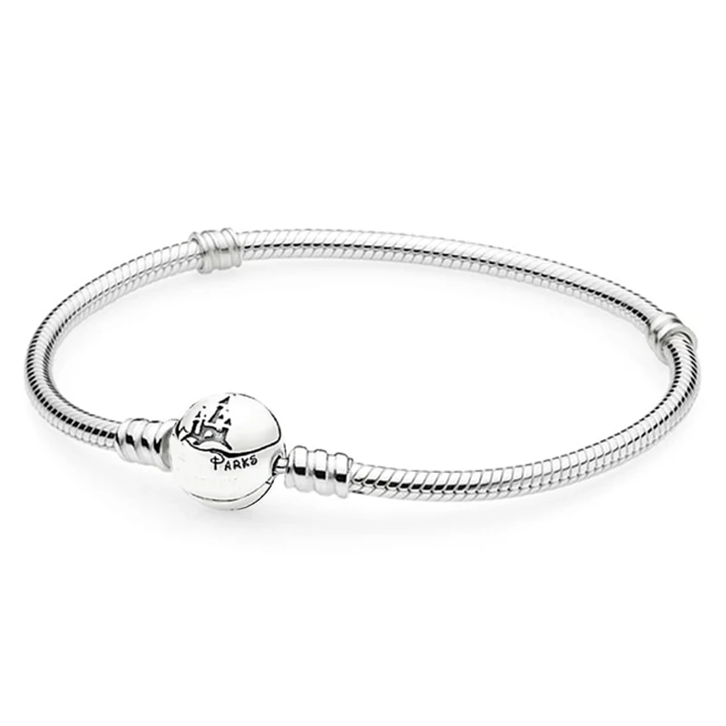 925 Sterling Silver Wonderful World Park Castel Clasp Snake Pan Bracciale Bangle Fit Women Bead Jewelry