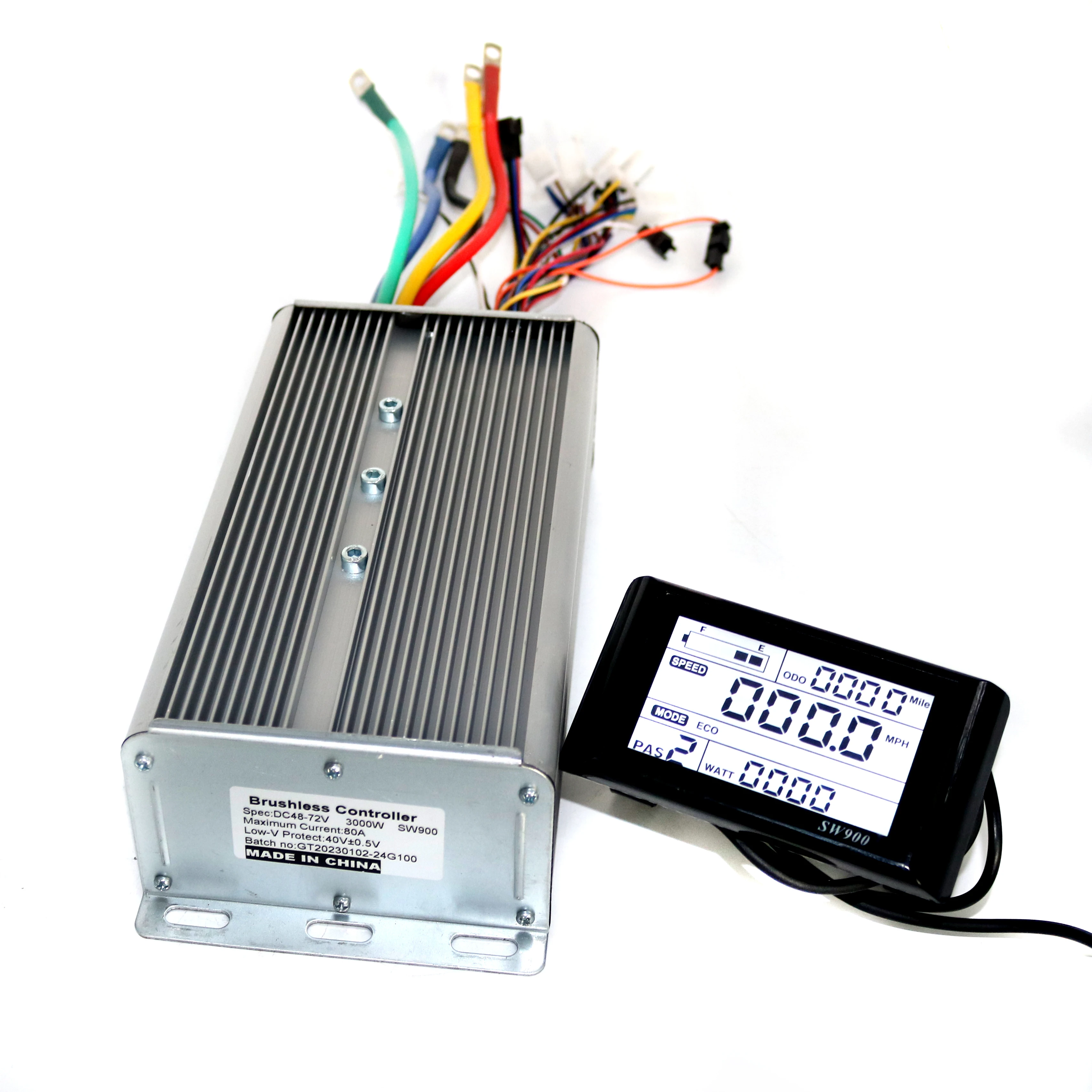 Greentime 24 Mosfet 48/60V/72V 3000W 80Amax Bldc Motor Controller, Ev Brushless Speed Controller E Sw900 Display One Set