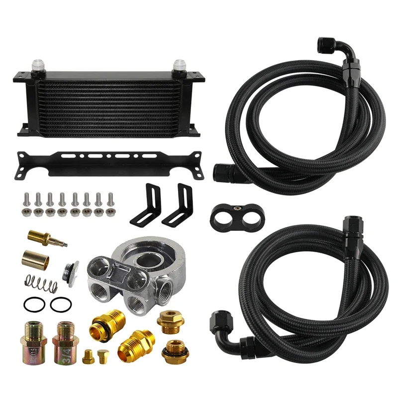 Kit Radiatore Olio Motore Universale 15 Row 10An Con Filtro Olio Termostatico Adattatore Piastra Sandwich M20X1.5 3/4-16Unf