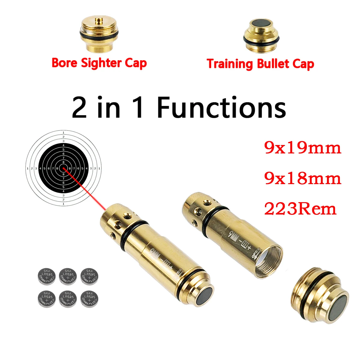 9X19Mm 223Rem Laser Training Bullet Laser Bore Sight Cap 2 In 1 Puntatore Laser A Doppio Scopo Glock Calibrazione Di Mira A Fuoco Secco