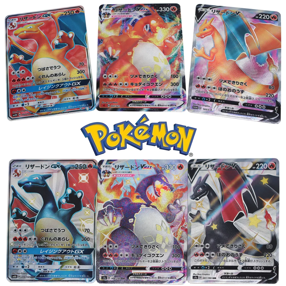 6Pcs Ptcg Charizard V Vmax Corso Giapponese Flash Texture Anime Gioco Da Tavolo Hobby Collection Card Regalo Di Compleanno