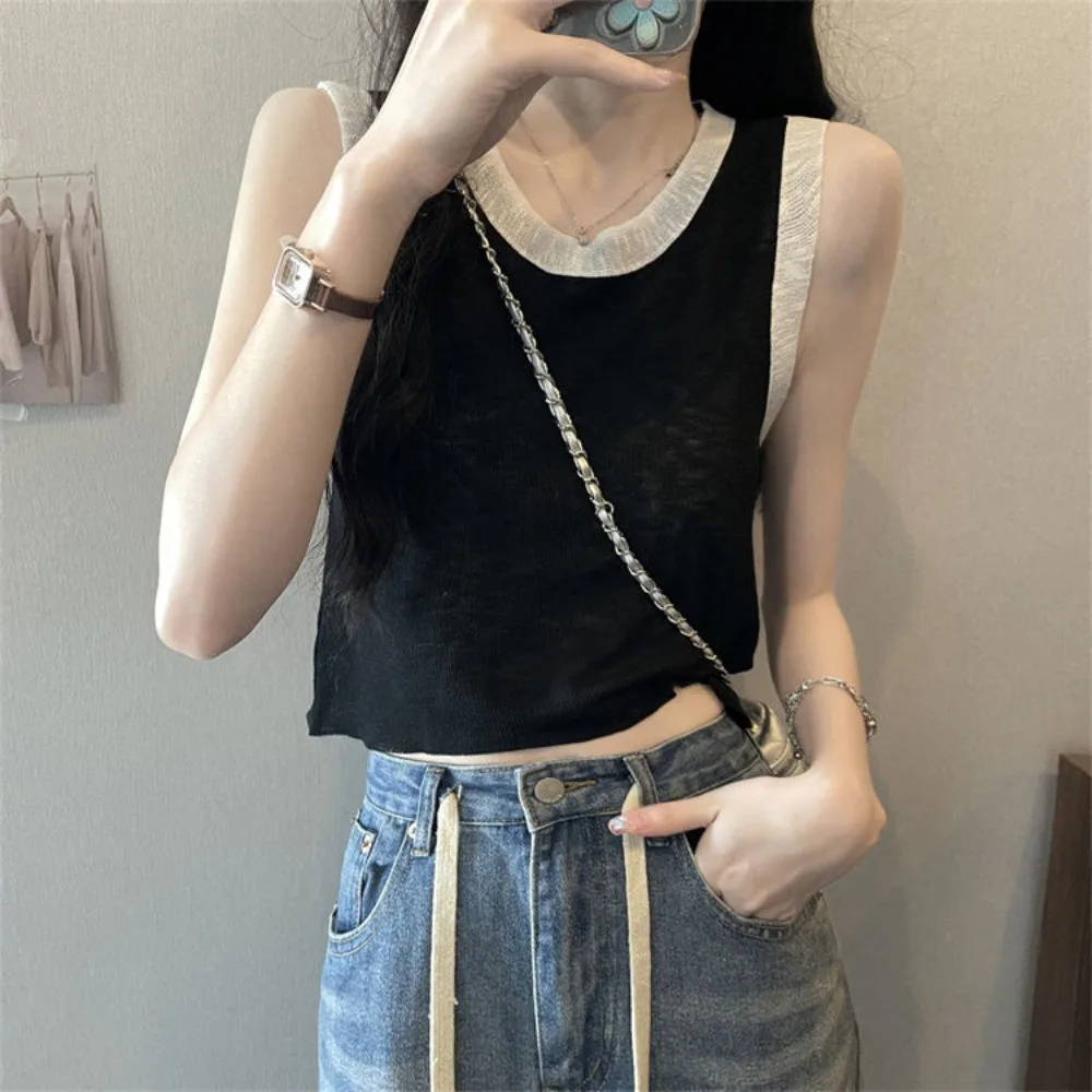 Summer Ice Silk Vest Fashion Sweet Spice Girl Canotta Senza Maniche Casual Trendy Crop Top Outdoor