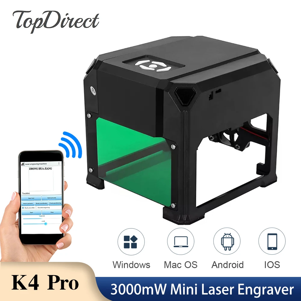 Topdirect Cnc Laser Engraver K4 Pro Stampante Per Segni Di Lavorazione Del Legno Mini 3000Mw Con Macchina Per Incisione Laser Bluetooth Per Legno Plas