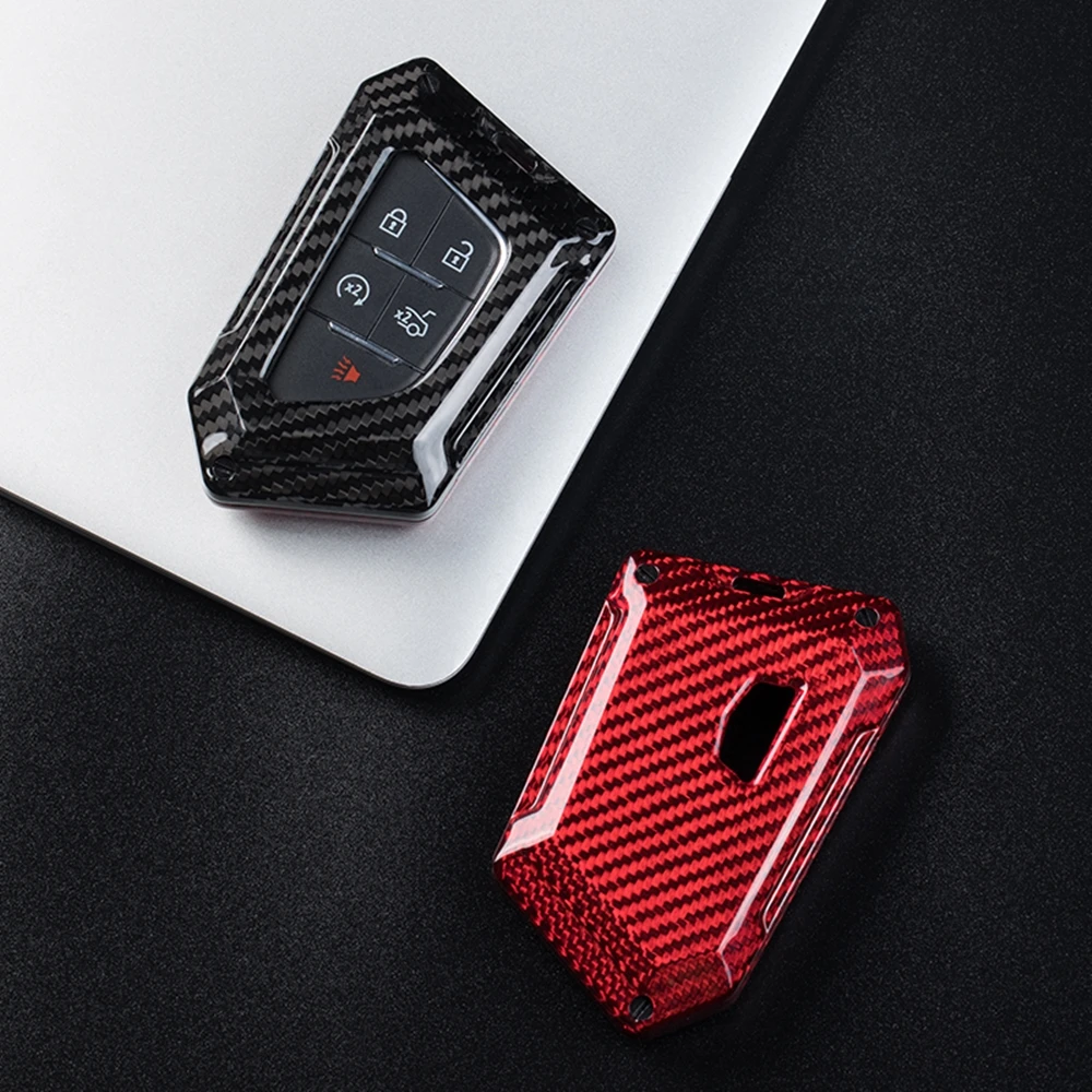 Per Cadillac Ct5 2019-2020 Auto Smart Remote Key Shell Fob Case Cover Red/Black/Silver Real Carbon Fiber Cap