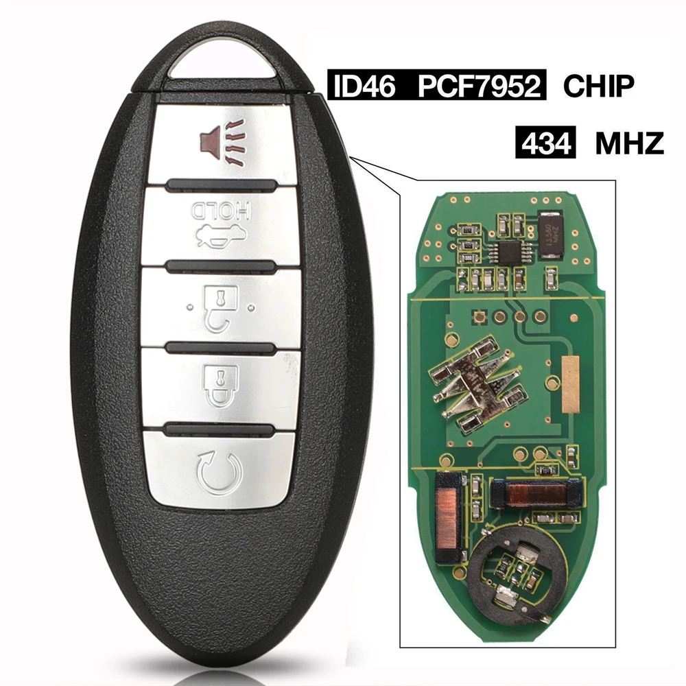 Jingyuqin 5 Pulsanti 434Mhz Id46 Pcf7952 Chip Smart Remote Key Fob Misura Per Nissan Pathfinder Altima Maxima Cwtwb1G744