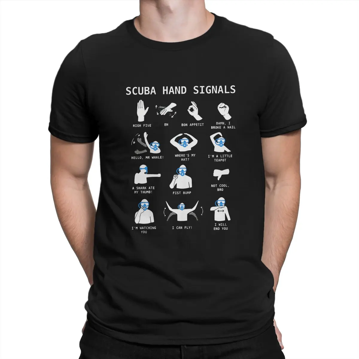 Scuba Diver Hand Signals Tshirt Uomo Top Vintage Summer Clothing T Shirt
