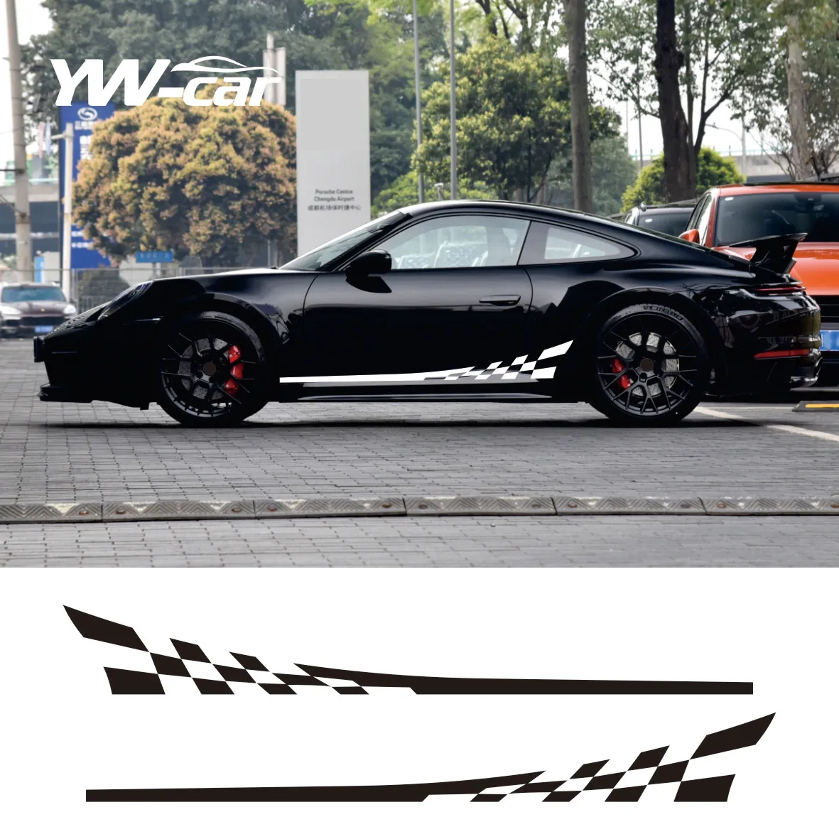 Per Porsche 911 997 Racing Flag Graphic Door Side Skirt Stripes Auto Body Decor Stickers Car Original Decal Sport Styling
