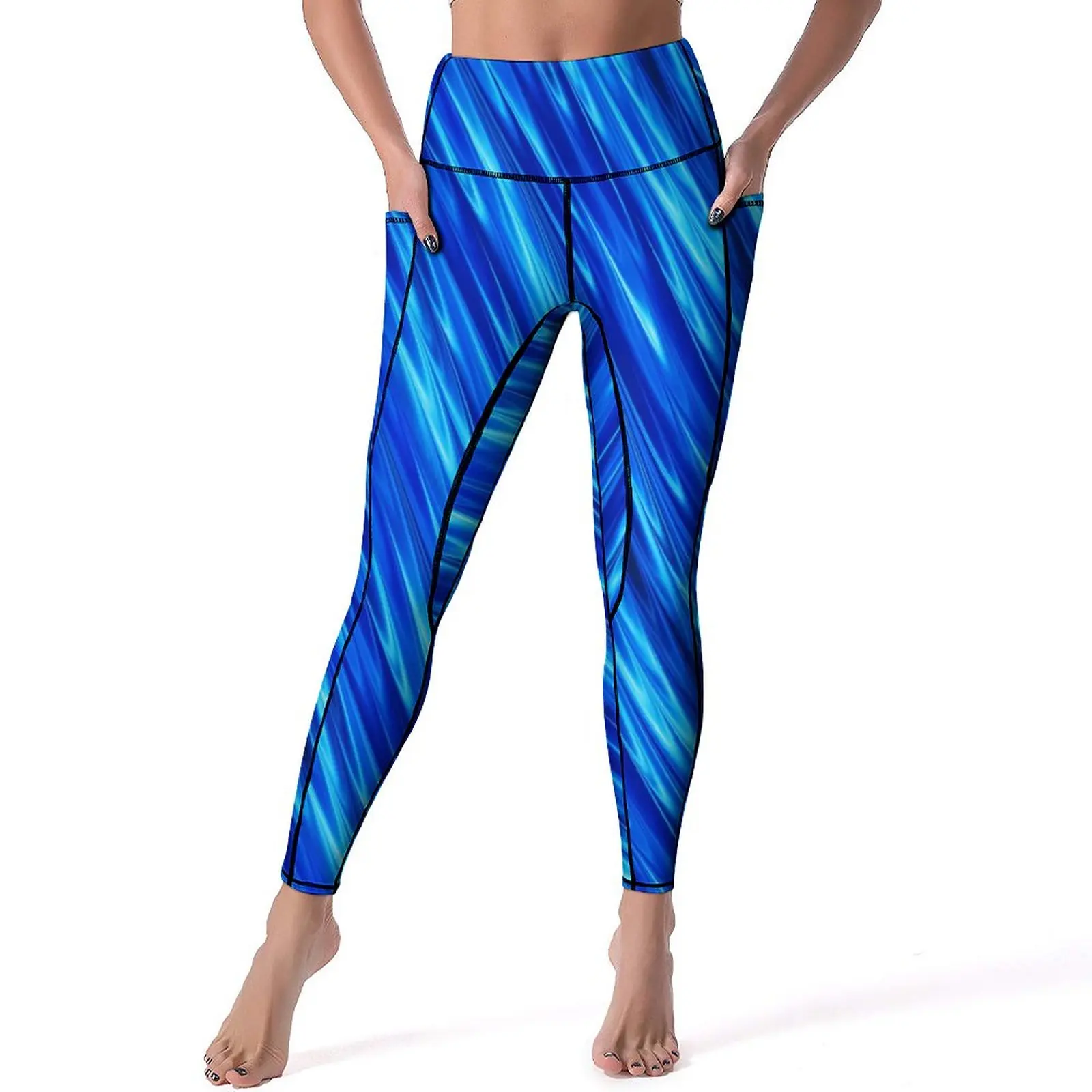 Pantaloni Da Yoga Blue Wave Leggings Sexy Con Stampa Astratta Push Up Leggins Da Allenamento Donna Eleganti Collant Sportivi Elasticizzati