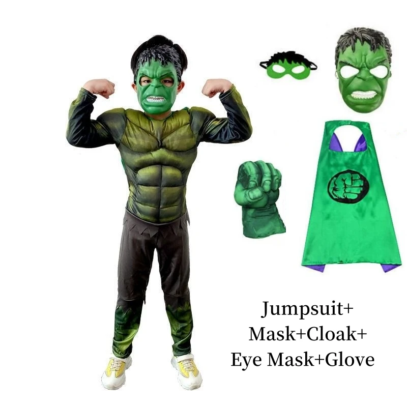 Boy Child Hulk Muscle Costume Superhero Hulk Costume Cosplay Cape Mask Guanti Suit Halloween Carnival Party Baby Kids Costume