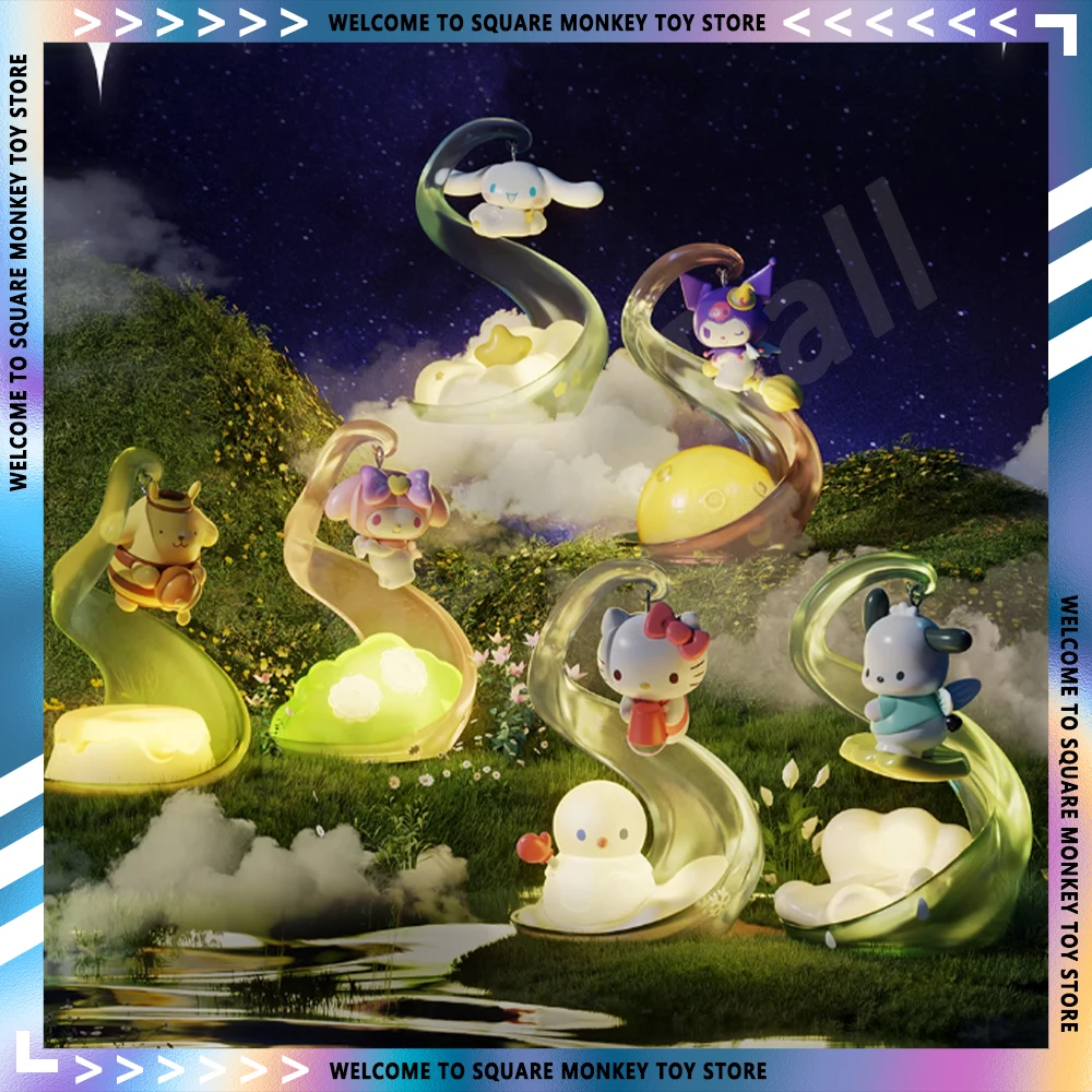 New Sanrio Luminous Spirit Series Blind Box Kawaii Cinnamoroll Kuromi Hello Kitty Anime Figure Model Lamp Decorazione Desktop Toy