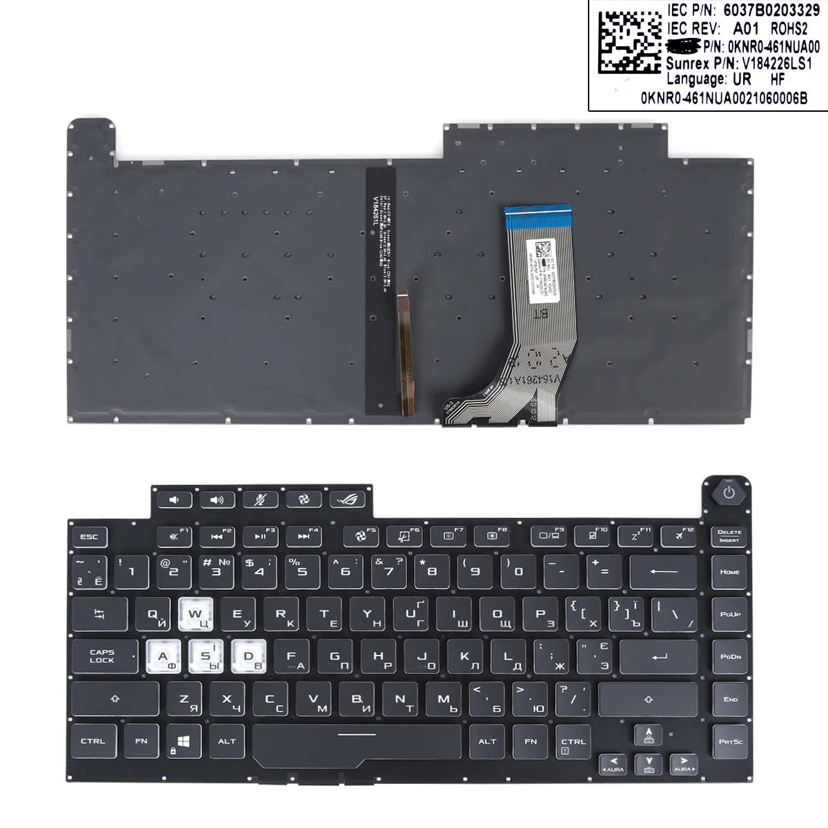 Tastiera Per Laptop Ru Per Asus Rog Strix G531 G531G G531Gt G15 G512 G512Lv G512Lw Nera Con Retroilluminazione