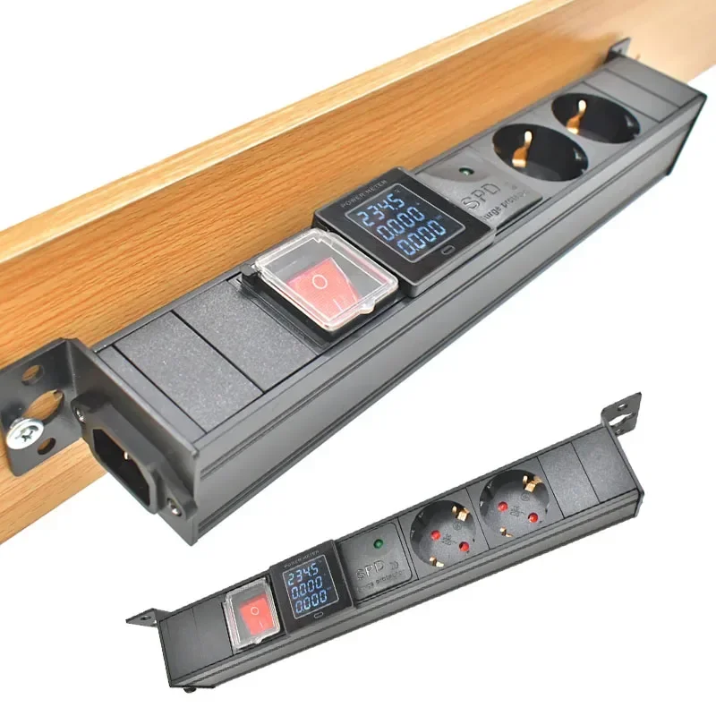 Presa Da Tavolo Pdu Power Strip Network Cabinet Rack 1-7Ac Presa Ue Con Presa Di Protezione Contro Le Sovratensioni Amperometro