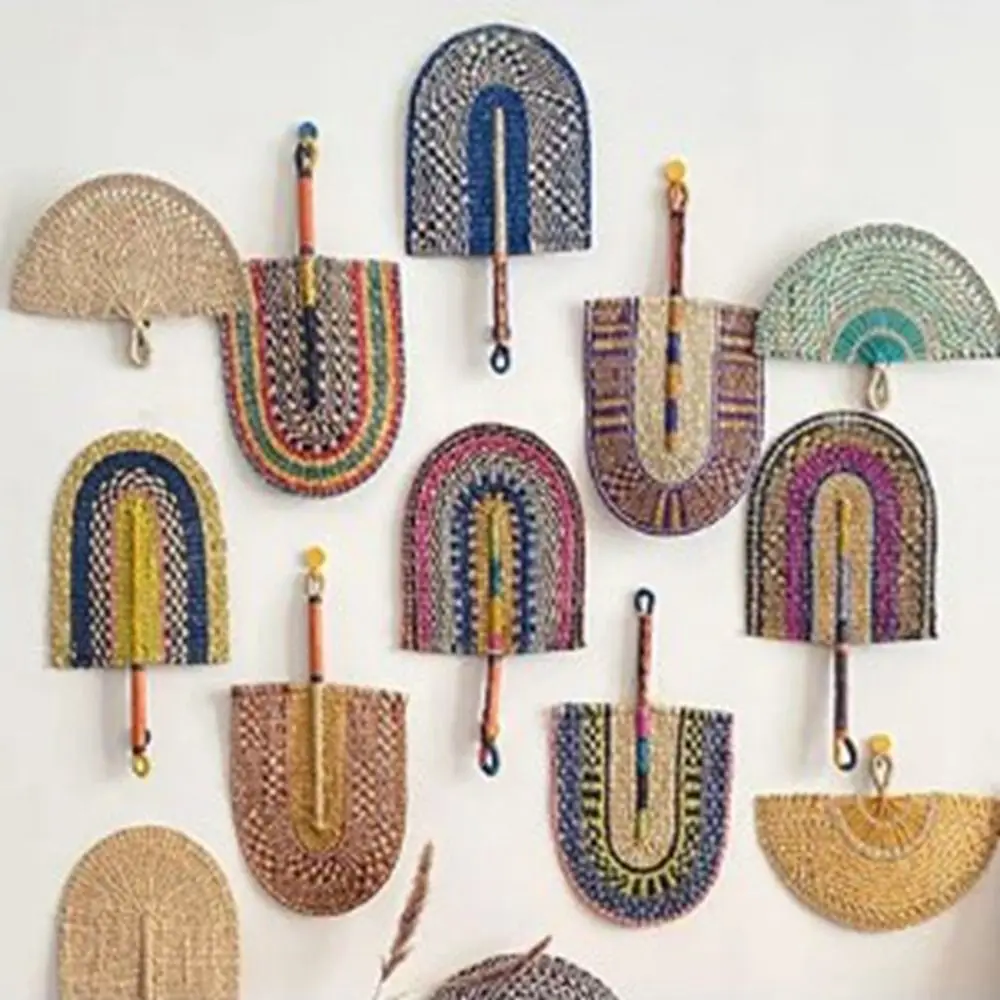 Seagrass Seagrass Woven Fan Nordic Con Hanging Loop Wall Hanging Fan Hand-Woven Woven Wall Fan Pendant Decor
