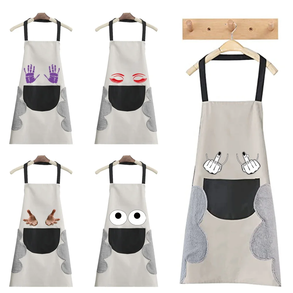 Hand-Wiping Cooking Kitchen Apron Women Men Waterproof Adult Waist Apron Coffee Overalls Wipe Studios Uniform Chest Pattern
