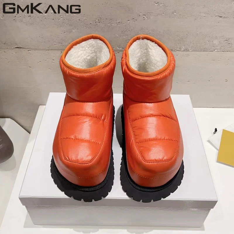Bottes De Neige Courtes En Peluche Pour Femmes Chaussures À Plateforme Plate Parker Rond Semelle Optique Confortable Chaud Hiver