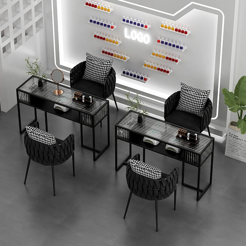Black Workstation Nail Desk Design Professionals Modern Manicure Nail Table Organizer Estetica Tavolo Unghie Salon Furniture