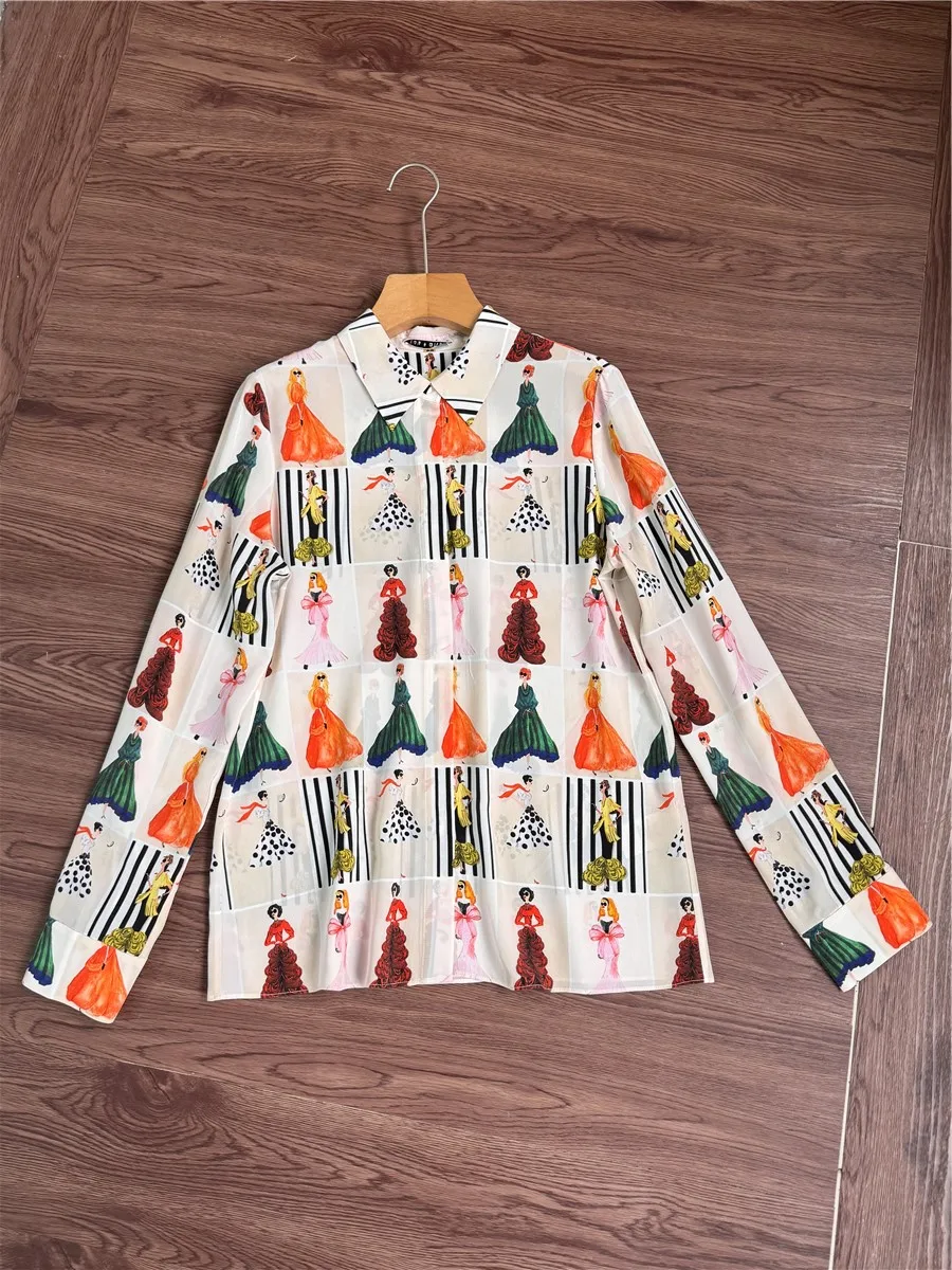 Camicetta Di Seta Stampata Con Carattere Boutique Originale Xs S M L