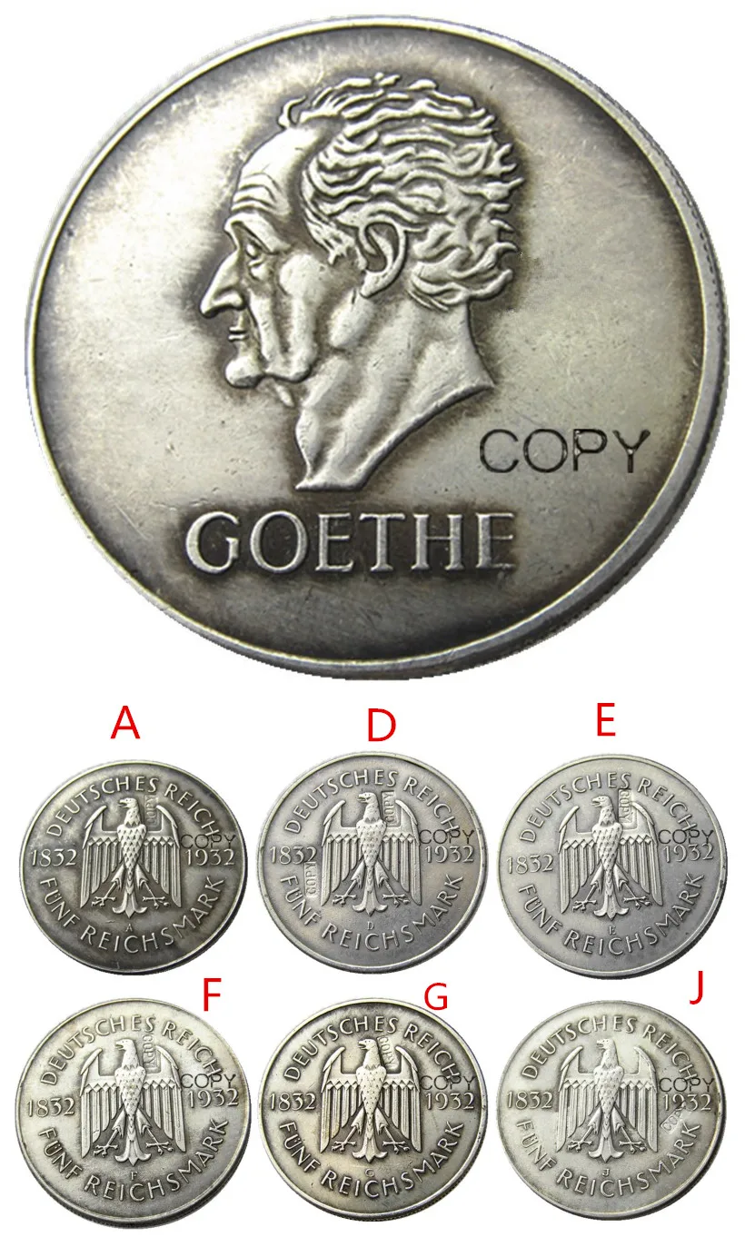 Germania Un Set Di Monete Da Copia Placcate In Argento 5 Reichsmark (6 Pezzi)