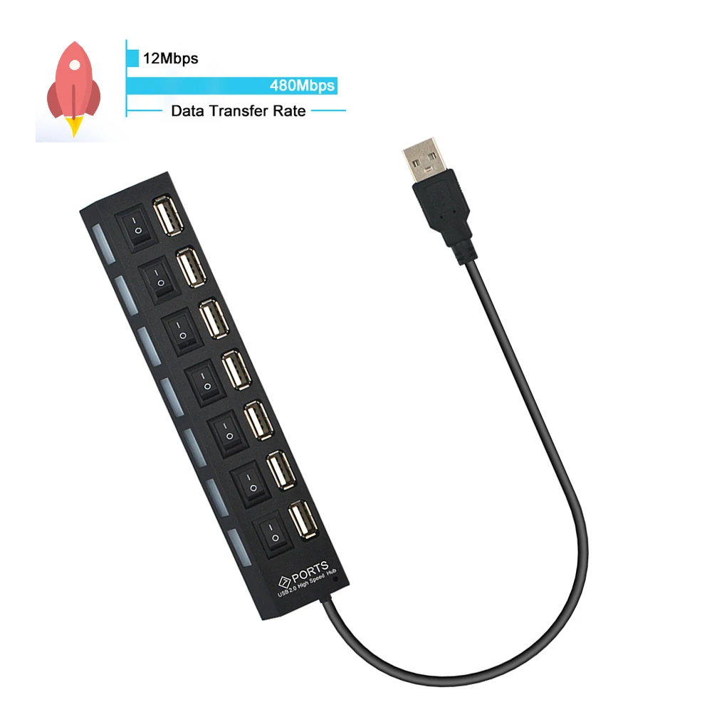 Hub Usb Switch Usb Hub Usb 2.0 Adattatore Hub Multi 7 Porte Ad Alta Velocità Usb On/Off Switch Splitter Usb Portatile Per Computer Portatile