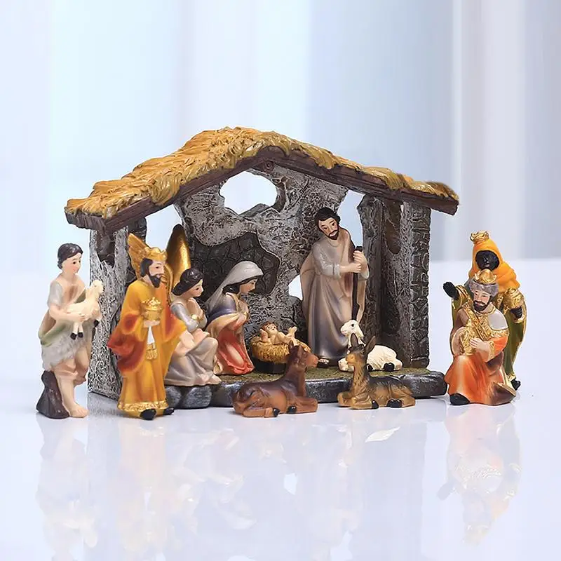 12 Pezzi Set Presepe Presepe Natalizio Presepe Vita Reale Presepe Presepe Presepe Natalizio Ornamento Sacra Famiglia Artigianato Statua Decor