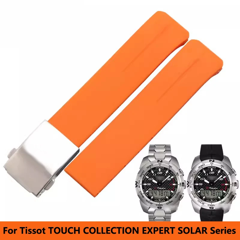 20Mm 21Mm Cinturino In Gomma Siliconica Arancione Nero Per Tissot Touch Collection Expert Solar Series T091T013 T081 Bracciale Orologio Da Uomo