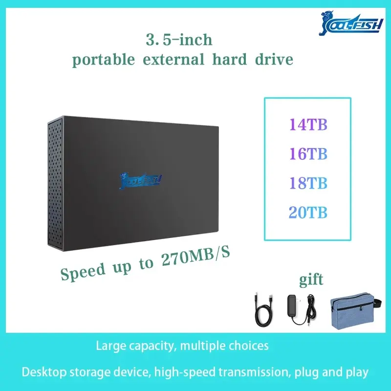 Disco Rigido Esterno Coolfish Hdd14Tb 16Tb 18Tb 20Tb Disco Esterno Disco Rigido Esterno Ad Alta Capacità Da 3.5 Pollici Spedizione Gratuita