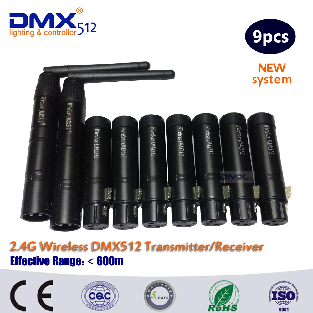 Dhl Colornie 9Pcs Controller Dmx Xlr 3-Spille Dmx 512 Wireless Dmx Ricevitore 2.4G Dfi Di Illuminazione A Led Led Wireless Dmx