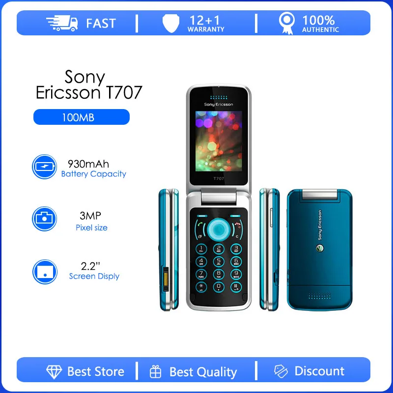 Sony Ericsson T707 Ricondizionato-Originale Sbloccato T707 Cellulare 3G Smartphone Flip Cellulare Spedizione Gratuita
