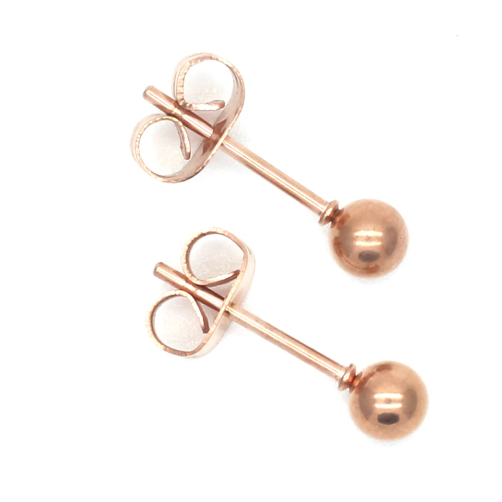 Ag06 Titanium Rose Gold-Cololr Balls Orecchini A Bottone Da 2Mm A 8Mm Placcatura Ip In Acciaio Inossidabile 316L Senza Dissolvenza Senza Allergia