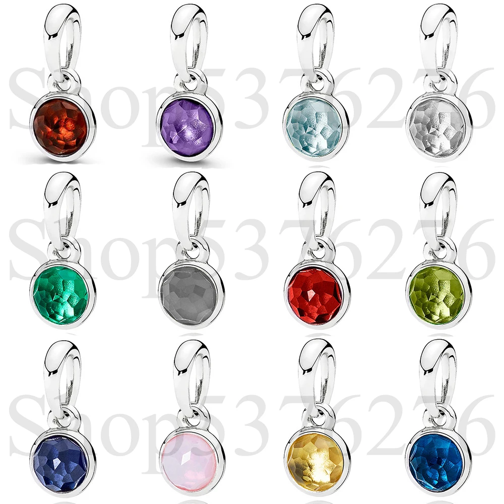 925 Sterling Silver Bead Droplet Dodici Mesi Birthstone Ciondolo Charm Fit Pandora Women Bracciale Collana Regalo Gioielli Fai Da Te