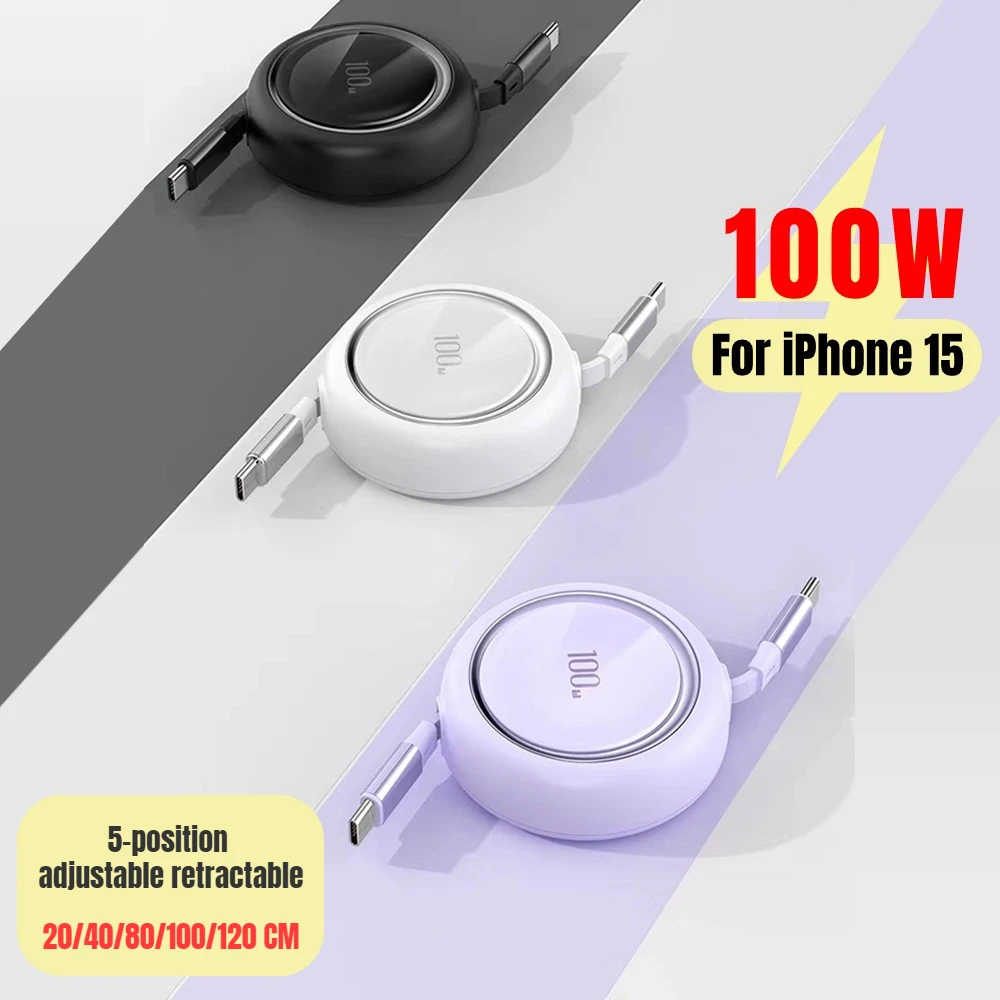Cavo Da 100W C-C A Tipo C/Cavo Dati Retrattile Lightning Per Iphone 13 14 15 Xiaomi Oneplus Oppo Huawei Redmi Samsung Phones