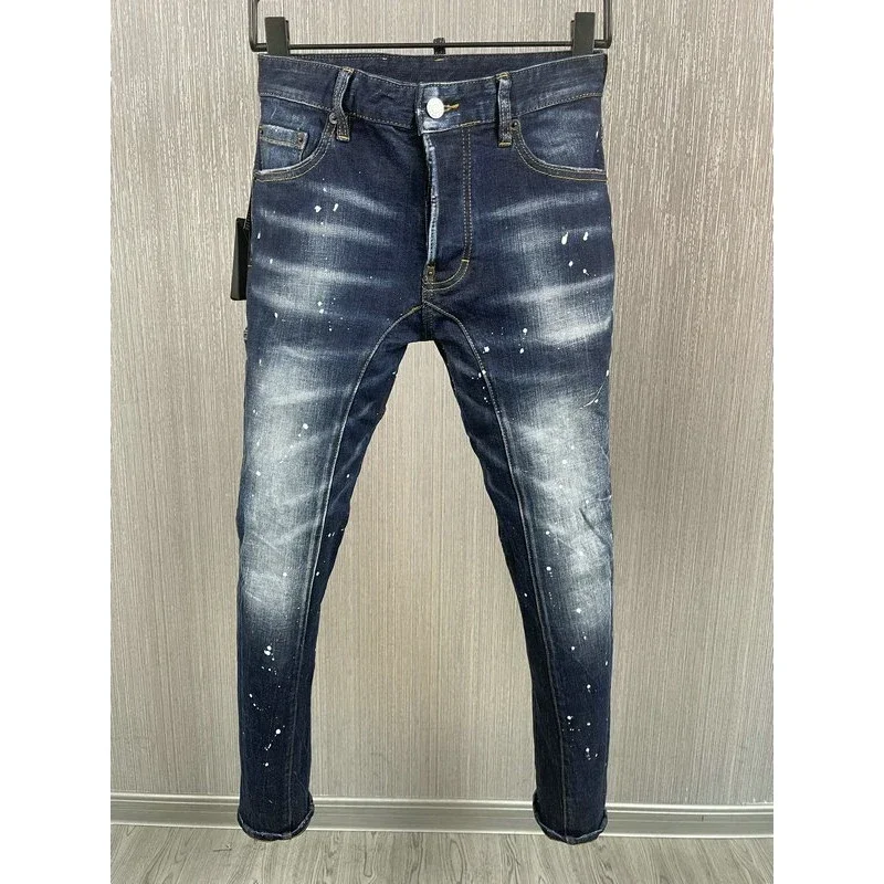 Hot Top Brand Dsq2 Jeans Italy Style Icon Slim Jeans Pantaloni Mens Denim Pantaloni Zipper Blue Hole Pencil Pants For Men Top