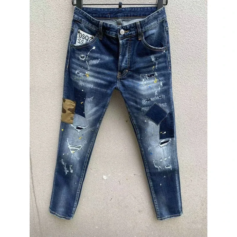 Hot European Italy Style Men Slim Jeans Pants Italy Dsq2 Brand Grey Hole Zipper Slim Brand Icon Jeans Pencil Pants For Men Cloth