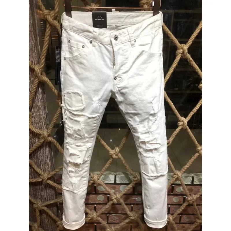 Hot White Italy Brand Dsq2 Baggy Casual Destroy Jeans Icon Pants Design Hole Pants Jeans 28-38 Top