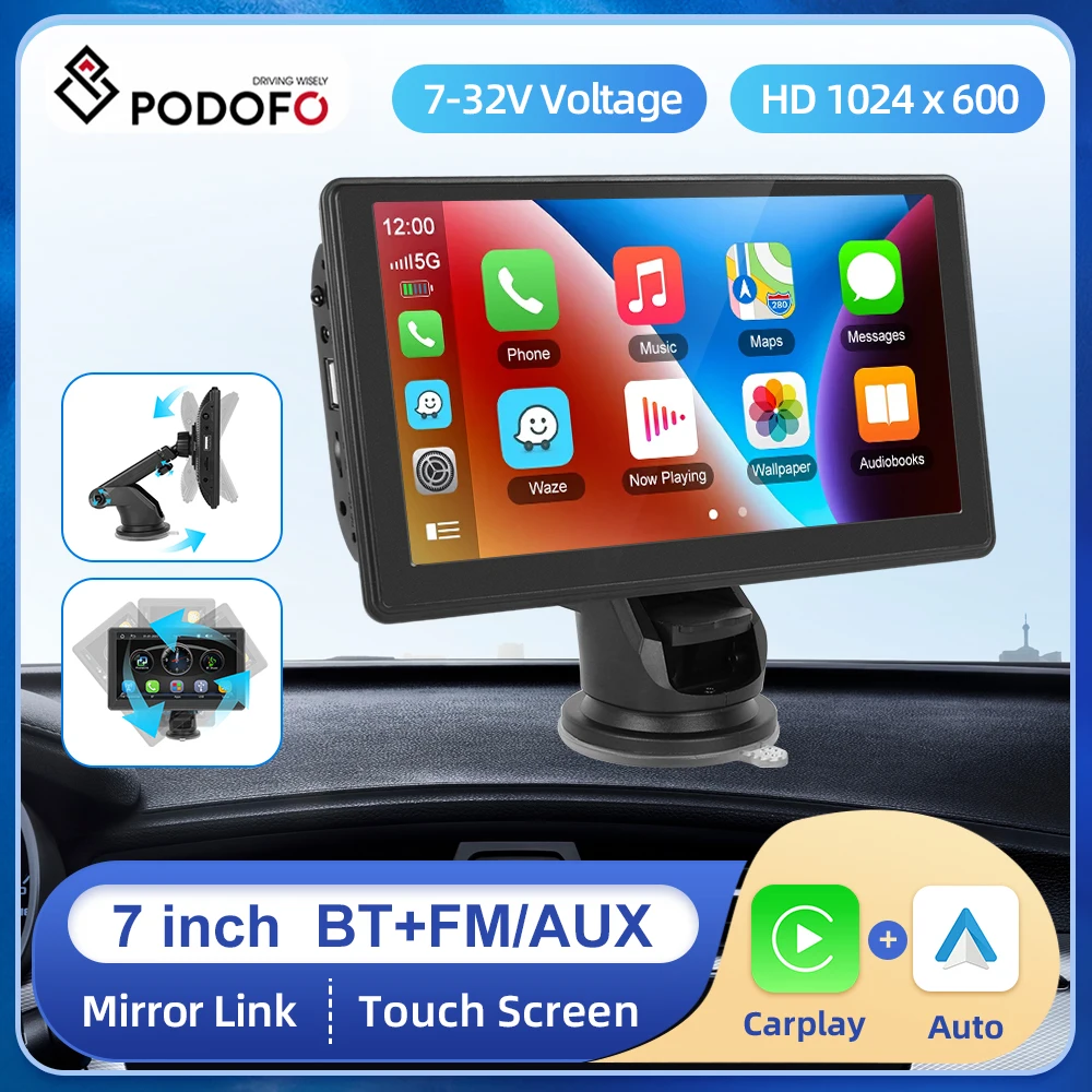 Podofo Monitor Carplay Da 7 Pollici Mp5 Smart Player Portatile Wireless Carplay Android Auto Airplay Bluetooth Music Dashboard Monitor