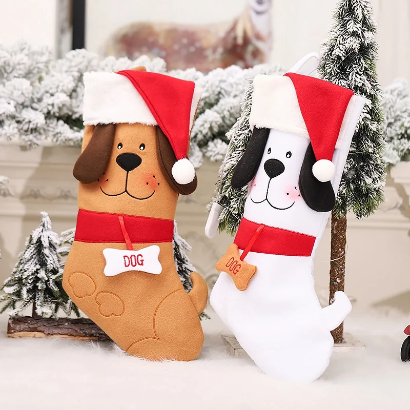 Calza Di Natale In Stile Cane E Cuccioli, Decorazioni Regalo Di Natale A Tema Cane Decorazioni Natalizie Da Appendere