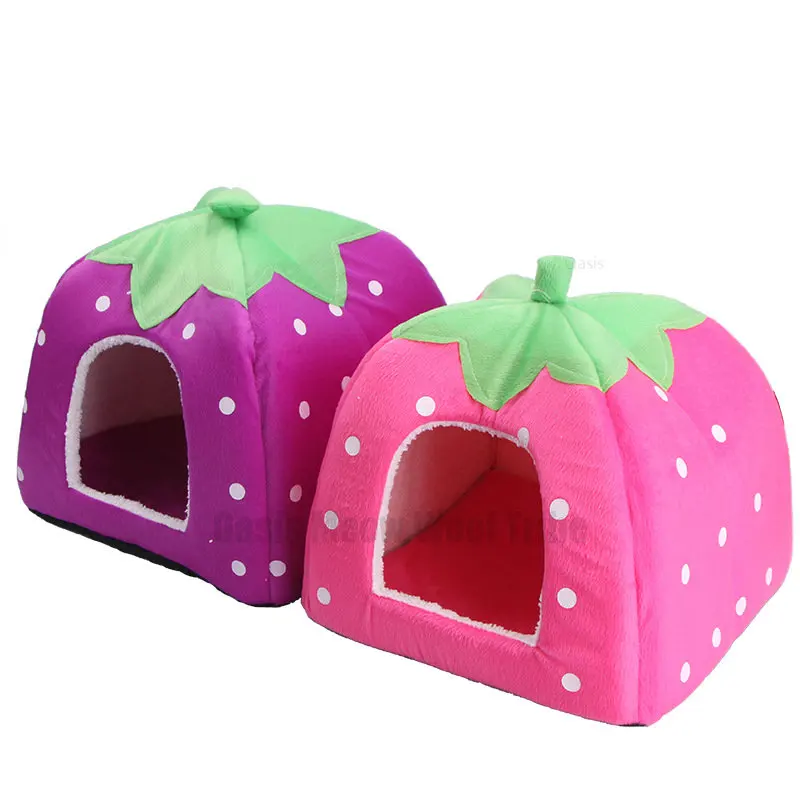 Strawberry Dog Puppy Cats Indoor Pieghevole Soft Warm Bed Pet House Kennel Tenda Cotton Tree A Forma Di Foro Cute Little Sleeping Nest