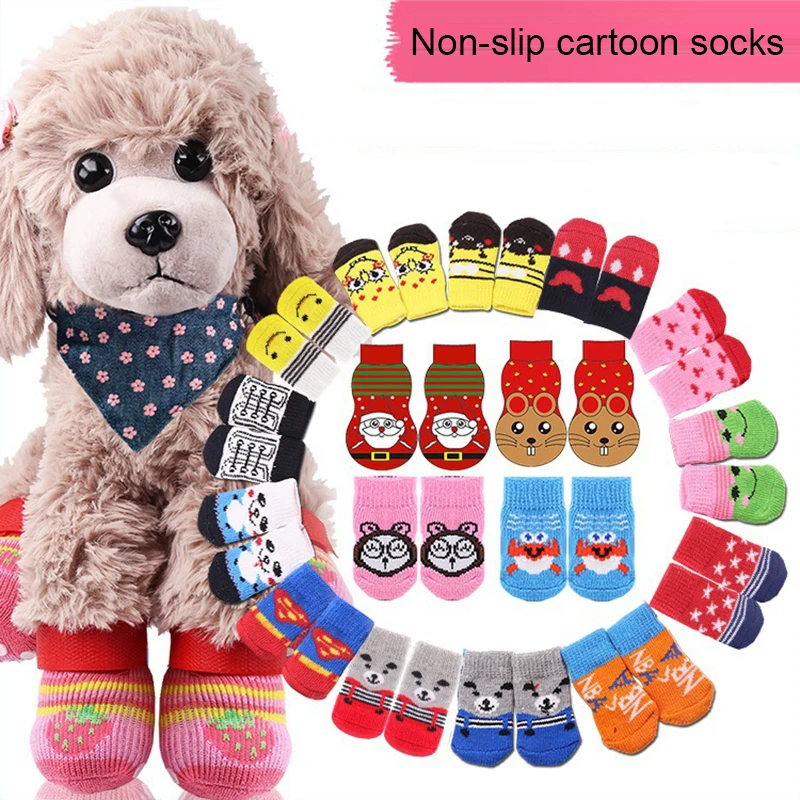 4 Pz/Set Cute Puppy Dog Knit Socks Cani Di Piccola Taglia Cotone Antiscivolo Cat Shoes Per L'Autunno Inverno Indoor Wear Slip On Paw Protector