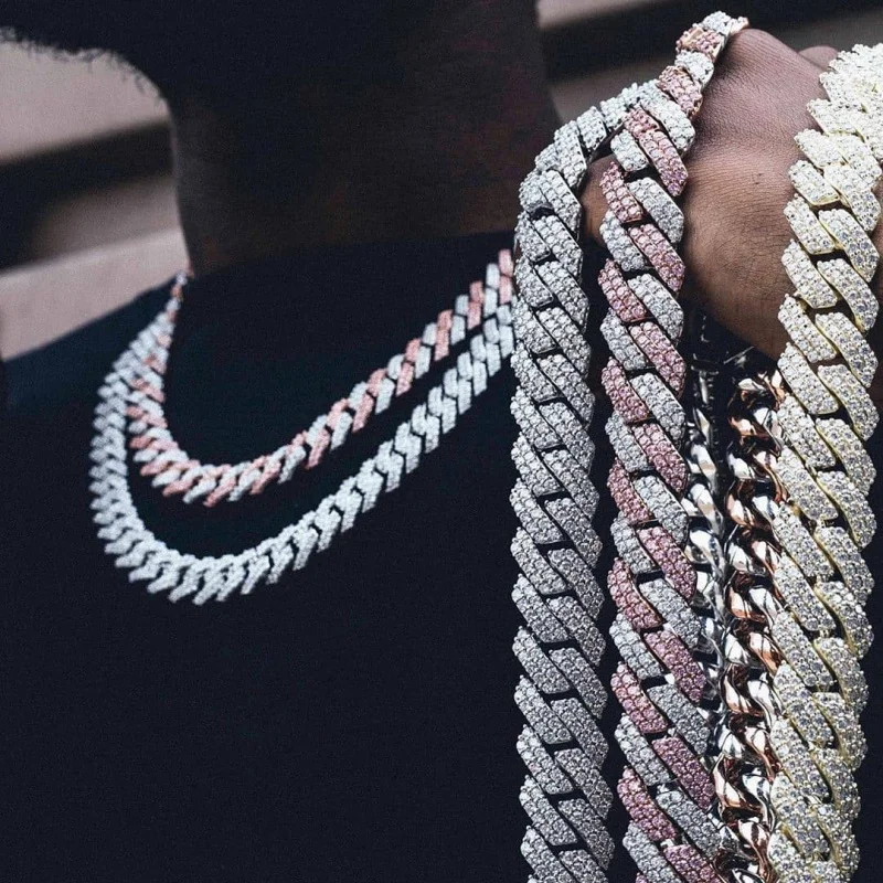 Luxury Iced Out 2 Righe Cz Diamond Cuban Link Chain 18K Gold Plated Brass Cadenas Heavy Fashion Collana Di Gioielli Hip Hop Per Uomo