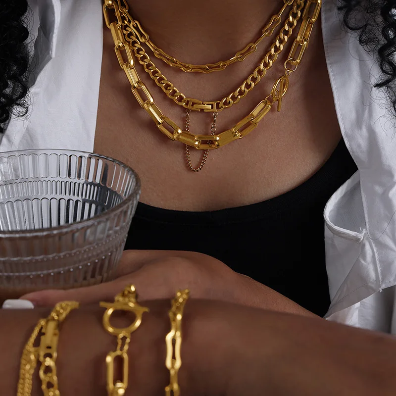 Minimlist Hip Hop Impermeabile Catena A Maglia Spessa Collana Bracciali 18K Pvd Placcato Oro Chunky Bold Catene Cubane Collana Yf3587